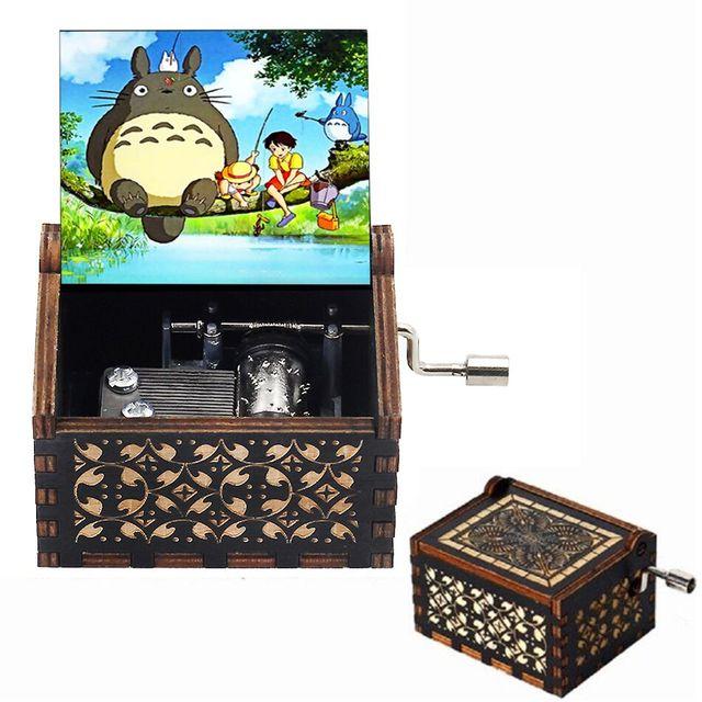 2025 Black Wooden Music Box Jurassic Park Caja Musical Queen Totoro Hand Cranked Wood Musical Box Christmas Gift