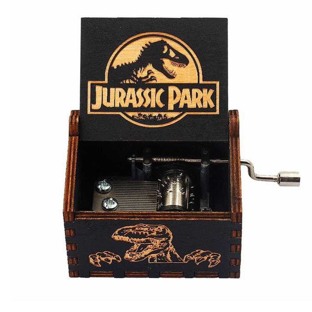 2025 Black Wooden Music Box Jurassic Park Caja Musical Queen Totoro Hand Cranked Wood Musical Box Christmas Gift