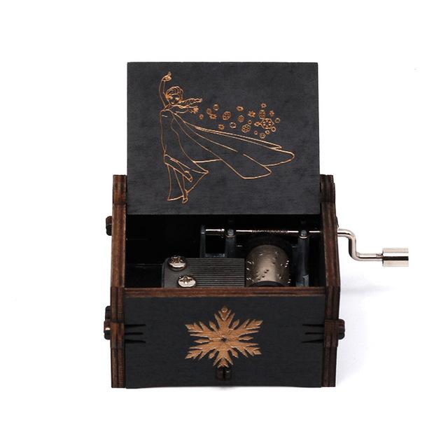 2025 Black Wooden Music Box Jurassic Park Caja Musical Queen Totoro Hand Cranked Wood Musical Box Christmas Gift