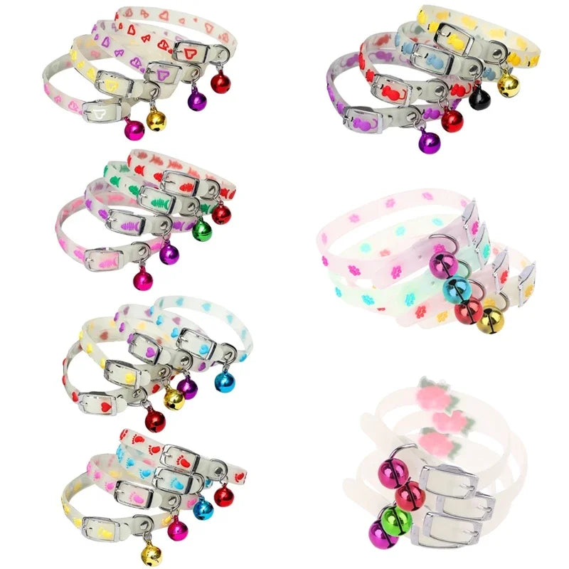 Adjustable Necklace Pet Glowing Collars with Bells Safety Night Walking Luminous Collar Supplies Glow At Night Dogs Cats