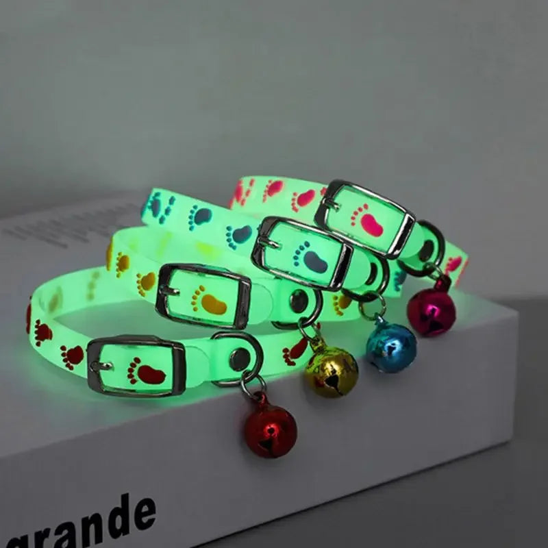 Adjustable Necklace Pet Glowing Collars with Bells Safety Night Walking Luminous Collar Supplies Glow At Night Dogs Cats