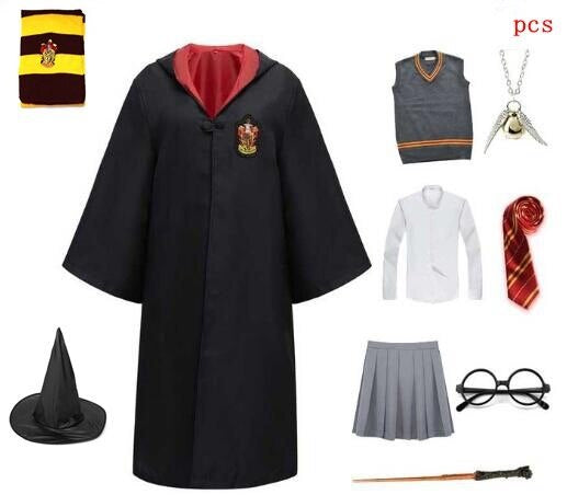 Harry Potter Cosplay Clothes Potter Cosplay Costume Robe Cloak With Tie Scarf Wand Glasses Sweater Shirt Skirt Cosplay Accessories