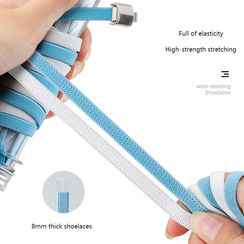 2025 No Tie Shoe laces Press Lock Shoelaces without ties Elastic Laces Sneaker Kids Adult 8MM Widened Flat Shoelace for Shoes