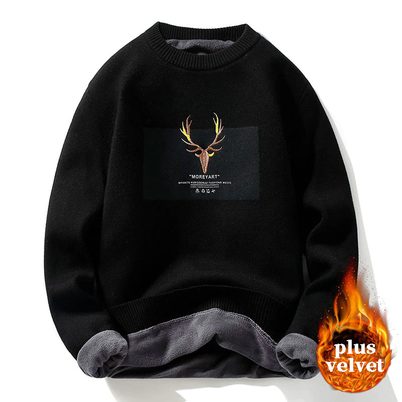 2025 Vintage Sweaters Oversized Mens Knitted Sweater Men Deer Print Pullover Hip Hop Harajuku White Padded Velvet Sweater