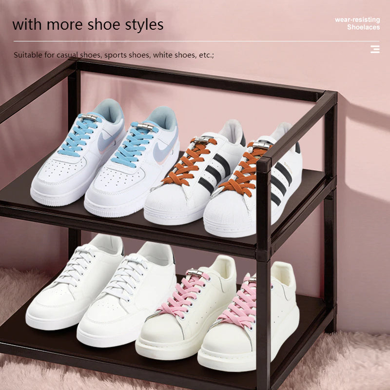 2025 No Tie Shoe laces Press Lock Shoelaces without ties Elastic Laces Sneaker Kids Adult 8MM Widened Flat Shoelace for Shoes
