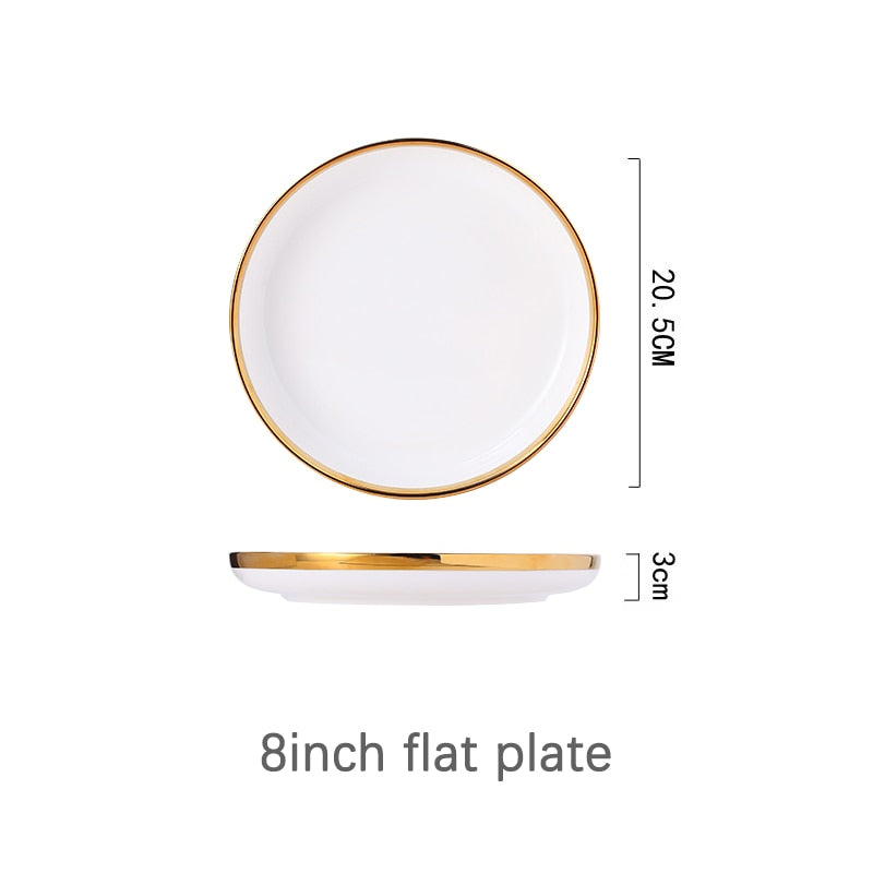 White Porcelain Plates Food Dinner Set Dishes Salad Soup Bowl Ceramic Plates and Bowls Set Tableware Set Service for 4/6/8