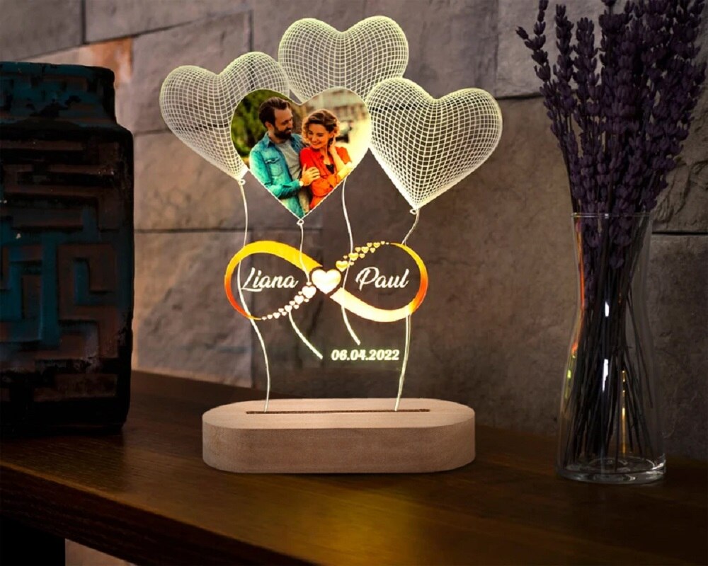 Valentine's Day Personalized 3D Lamp Custom Photo Night Light Heart LED Lamp Name Date On Anniversary Wedding Valentin Day Gift For Her or Him