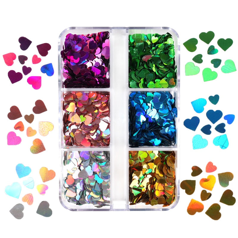 Valentines Day Mixed Love Heart Nail Glitter Red Flake Sequin Powder Decorative Accessories For Professional Nail Art Supplies