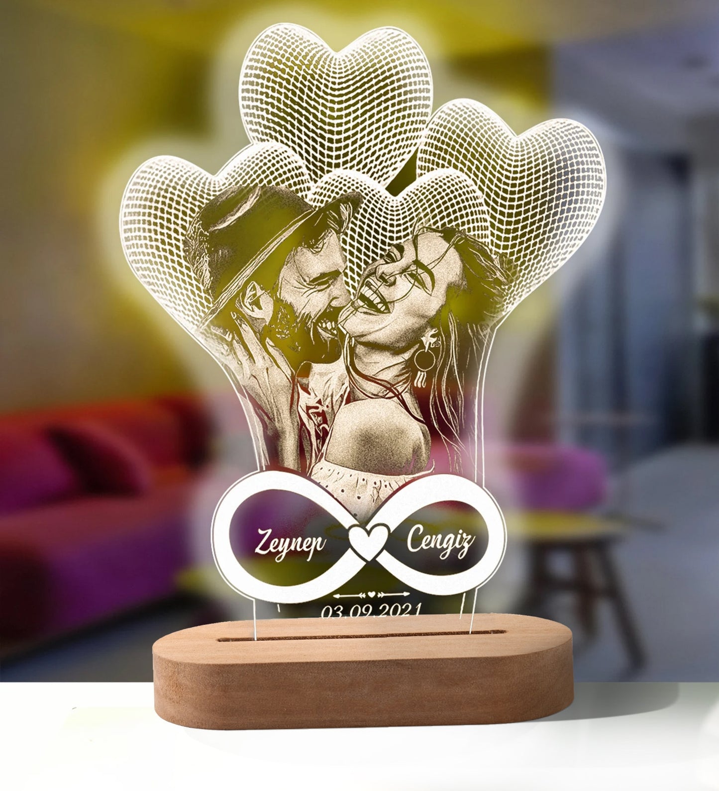 Valentine's Day Personalized 3D Lamp Custom Photo Night Light Heart LED Lamp Name Date On Anniversary Wedding Valentin Day Gift For Her or Him