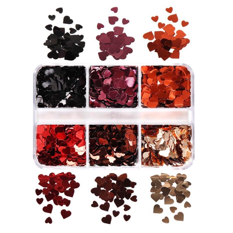 Valentines Day Mixed Love Heart Nail Glitter Red Flake Sequin Powder Decorative Accessories For Professional Nail Art Supplies