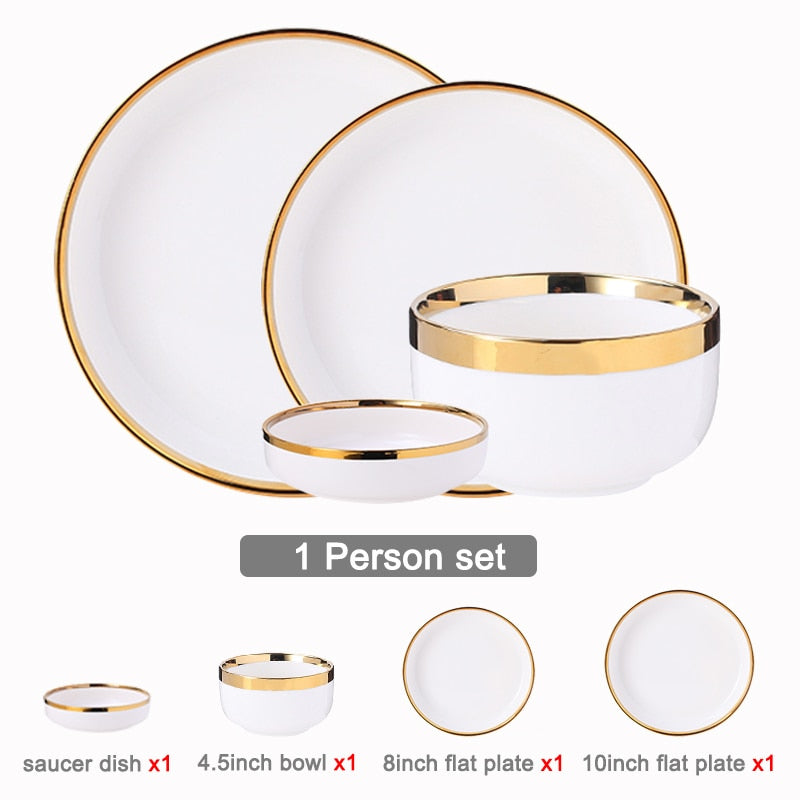 White Porcelain Plates Food Dinner Set Dishes Salad Soup Bowl Ceramic Plates and Bowls Set Tableware Set Service for 4/6/8