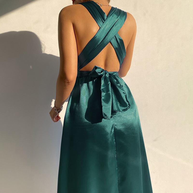 Women Prom Dresses Fashion Strappy V-neck Sexy Backless Evening Party Maxi Dress Elegant Ladies Clothing for Women Vestidos