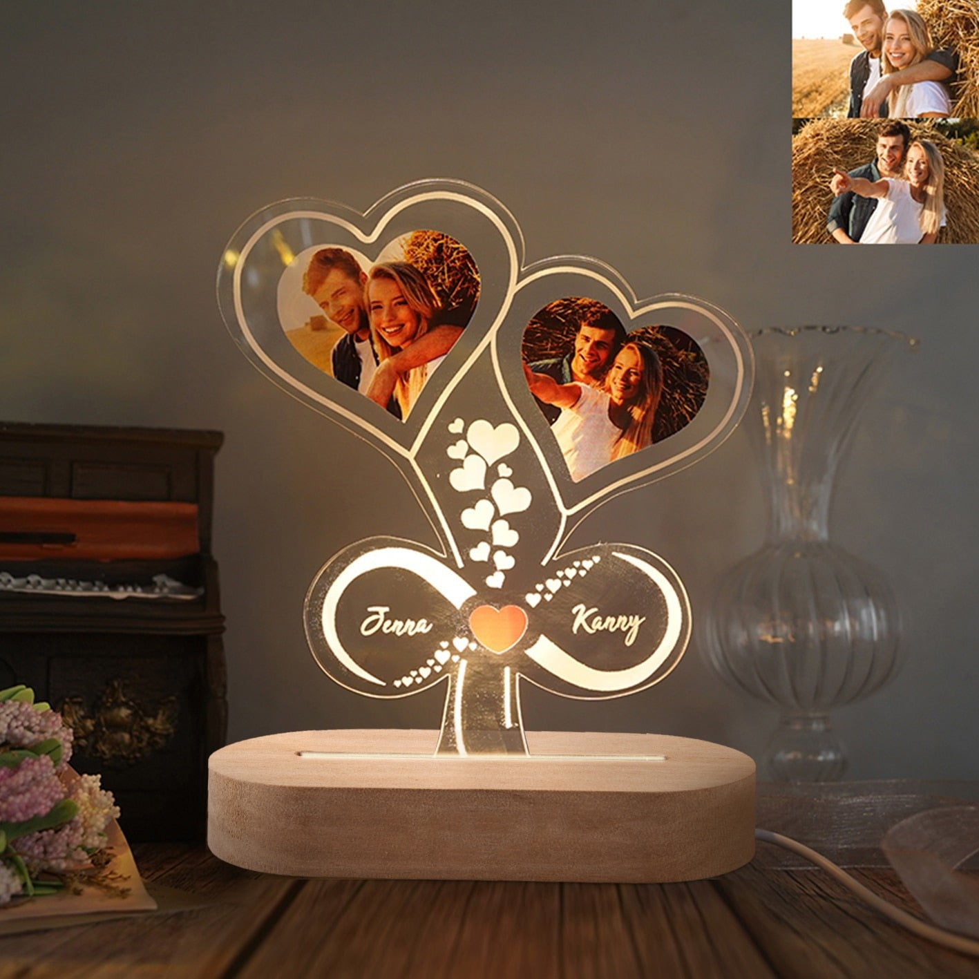 Valentine's Day Personalized 3D Lamp Custom Photo Night Light Heart LED Lamp Name Date On Anniversary Wedding Valentin Day Gift For Her or Him