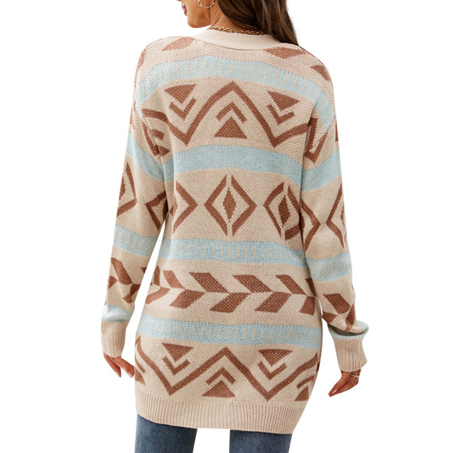 Women Fashion Autumn And Winter Temperament Lozenge Loose Sweater In Long Knit Cardigan Coat Casacos De Inverno Feminino