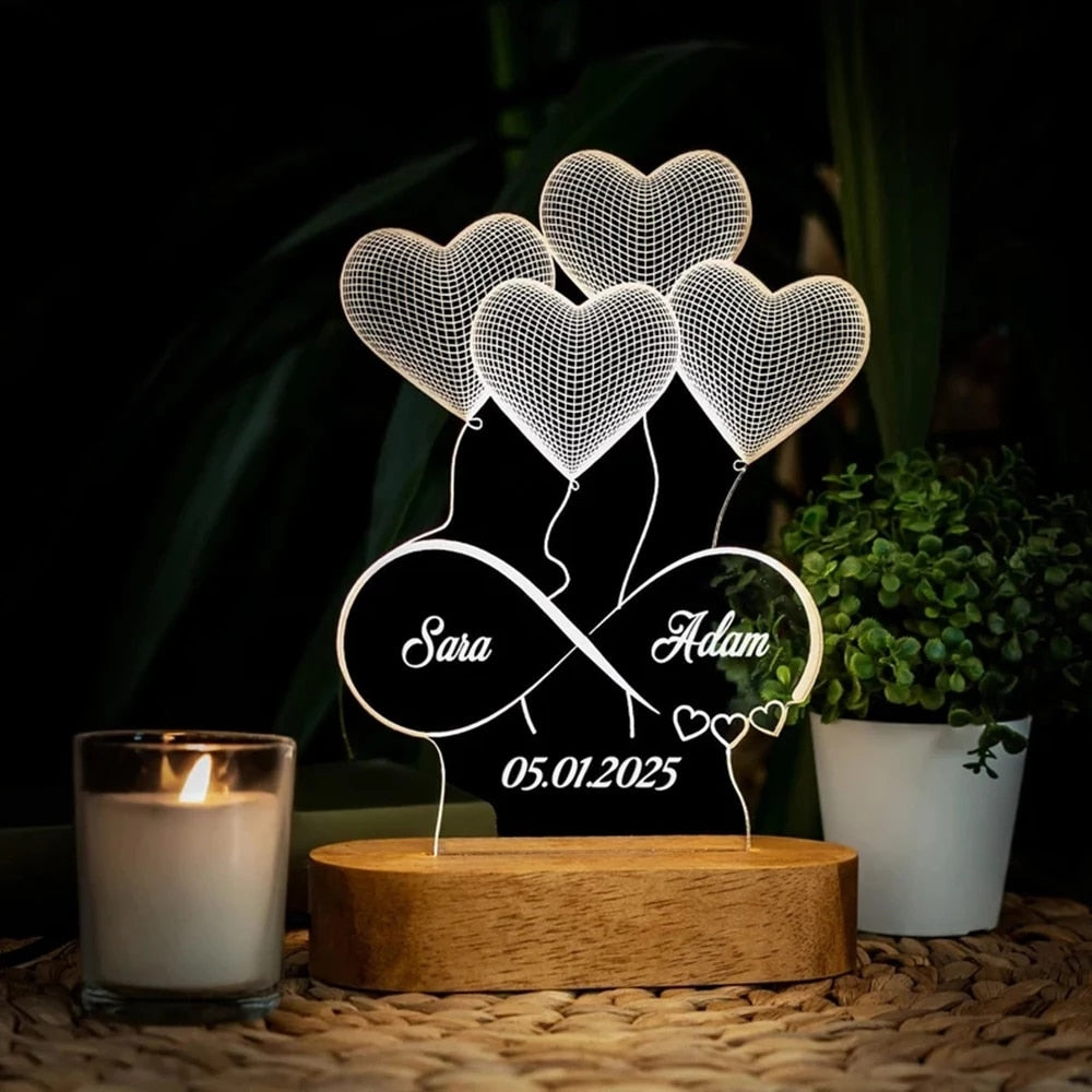 Valentine's Day Personalized 3D Lamp Custom Photo Night Light Heart LED Lamp Name Date On Anniversary Wedding Valentin Day Gift For Her or Him