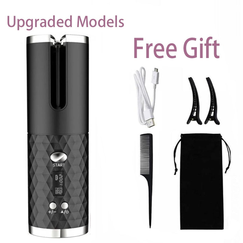 Hair Curler USB Rechargeable Portable Auto Curler LED Display Temperature