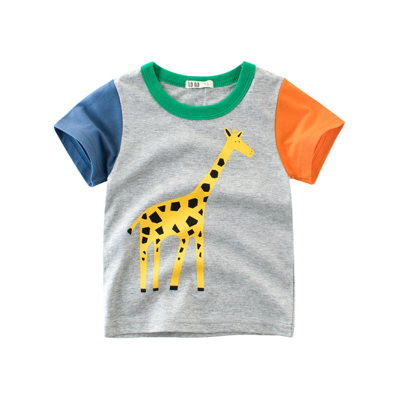 2025 Summer Cartoon Elephant T Shirt Boys Girls Animals Short Sleeve O-Neck T-Shirts Kids Clothes Toddler Cotton Tops