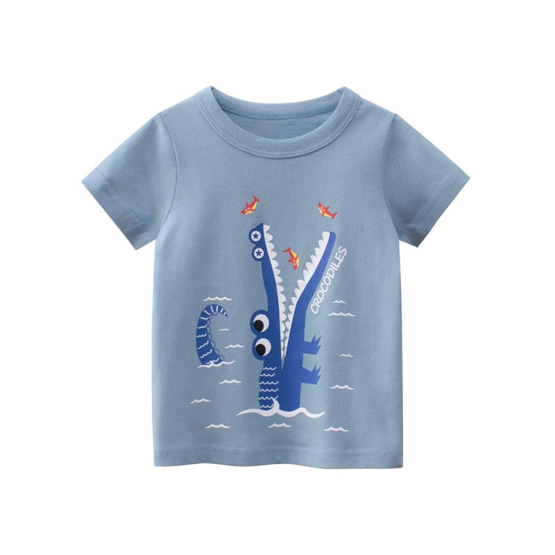 2025 Summer Cartoon Elephant T Shirt Boys Girls Animals Short Sleeve O-Neck T-Shirts Kids Clothes Toddler Cotton Tops