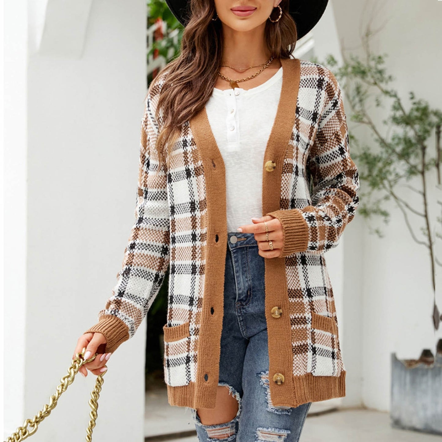 Women Fashion Autumn And Winter Temperament Lozenge Loose Sweater In Long Knit Cardigan Coat Casacos De Inverno Feminino