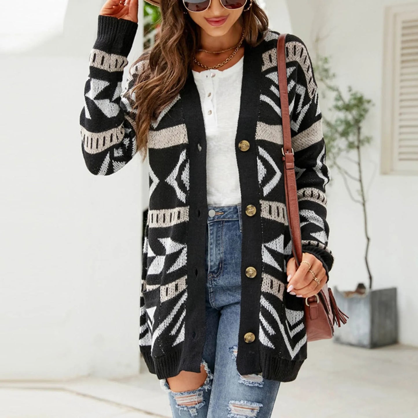 Women Fashion Autumn And Winter Temperament Lozenge Loose Sweater In Long Knit Cardigan Coat Casacos De Inverno Feminino