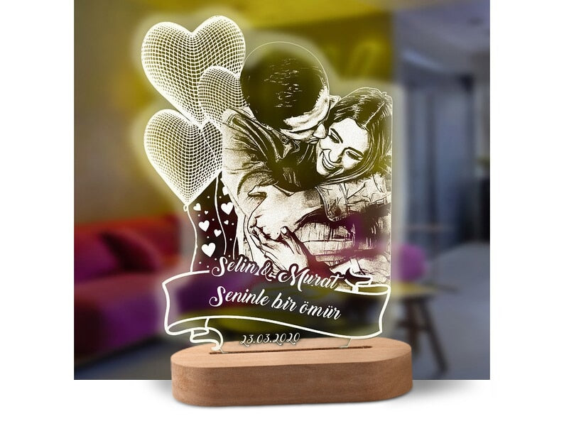 Valentine's Day Personalized 3D Lamp Custom Photo Night Light Heart LED Lamp Name Date On Anniversary Wedding Valentin Day Gift For Her or Him