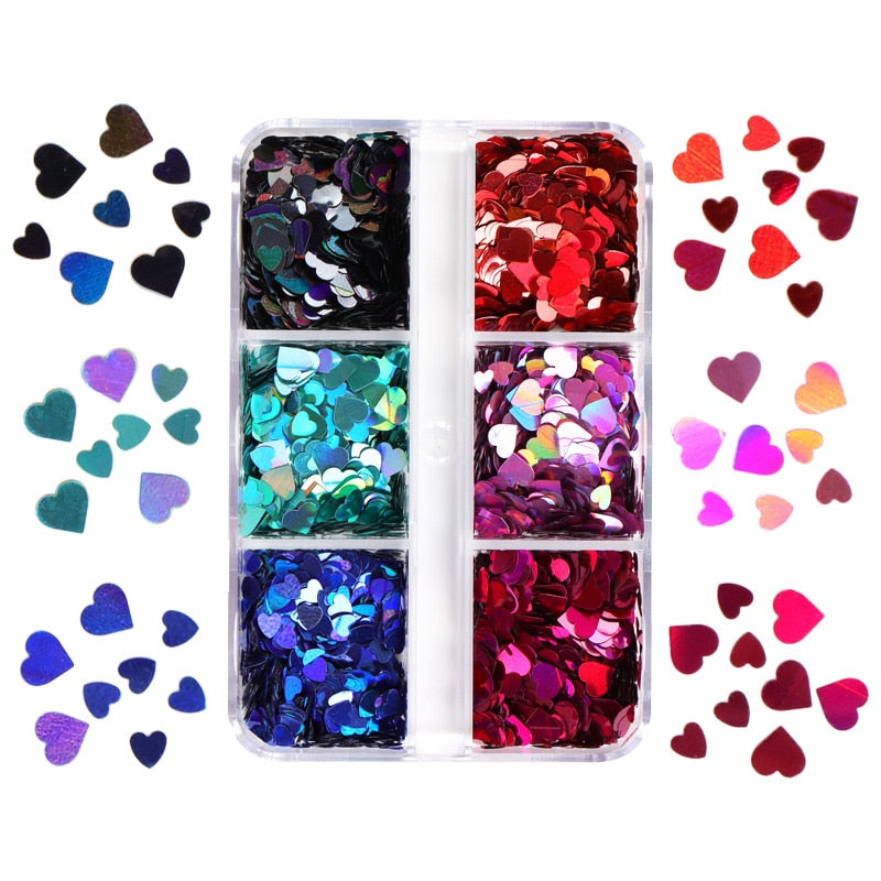 Valentines Day Mixed Love Heart Nail Glitter Red Flake Sequin Powder Decorative Accessories For Professional Nail Art Supplies