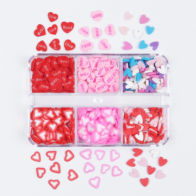 Valentines Day Mixed Love Heart Nail Glitter Red Flake Sequin Powder Decorative Accessories For Professional Nail Art Supplies