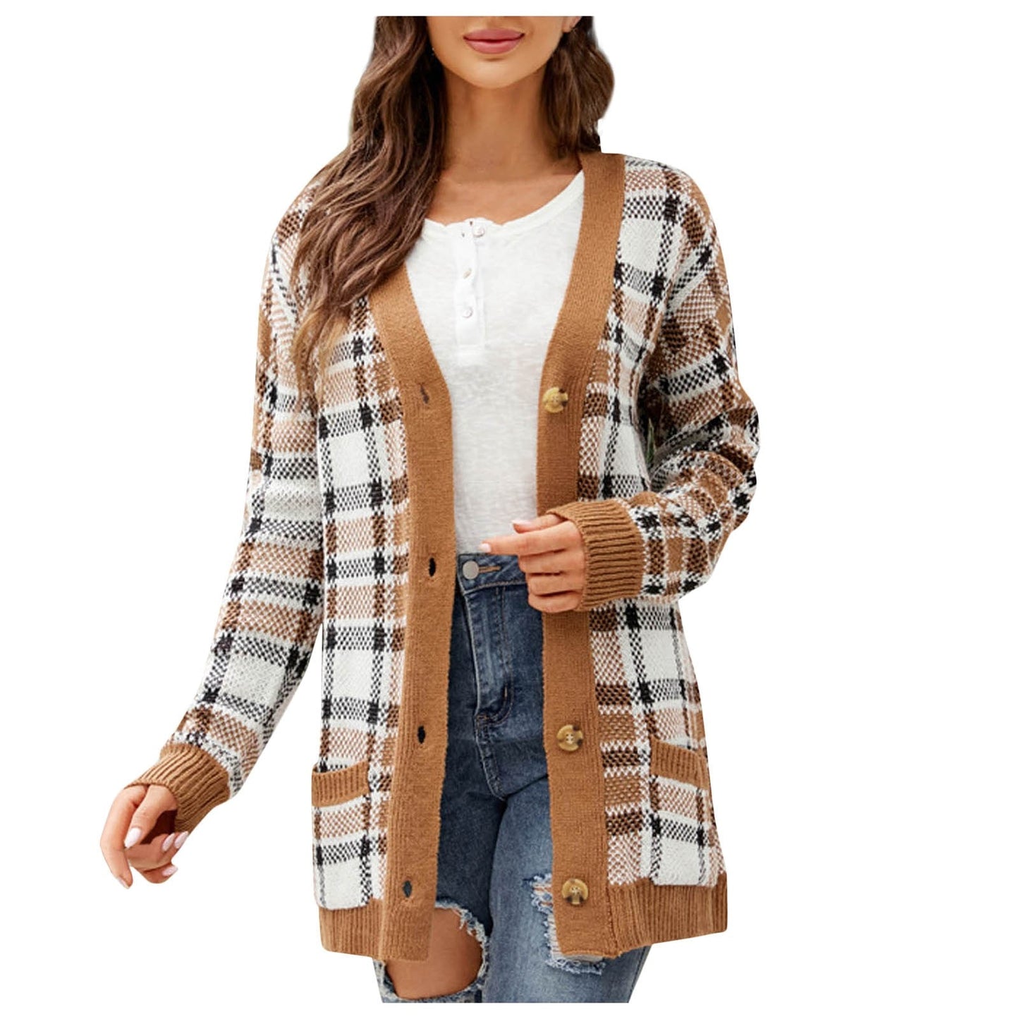 Women Fashion Autumn And Winter Temperament Lozenge Loose Sweater In Long Knit Cardigan Coat Casacos De Inverno Feminino