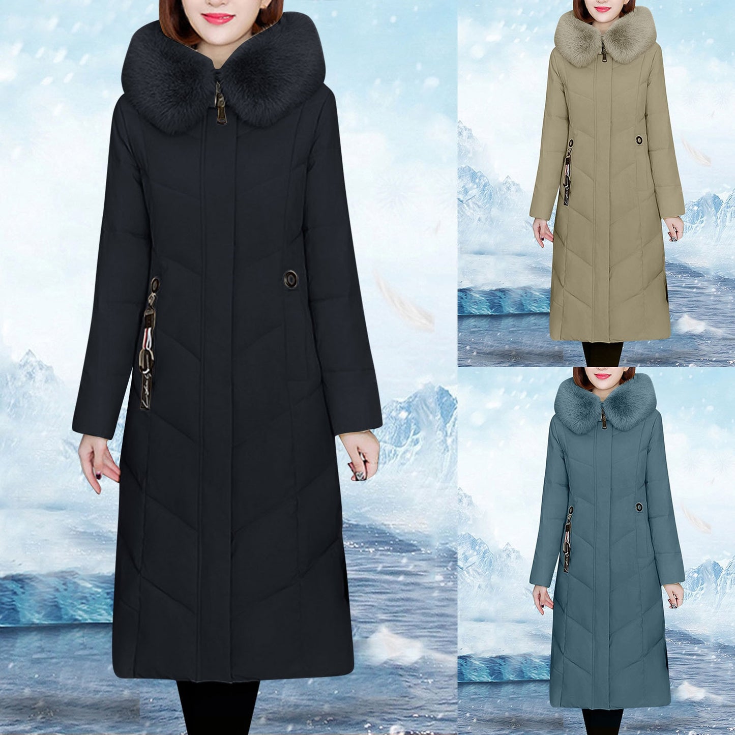 Fleece Jacket inside Pockets Women Long Winter Coat Vest Long Sleeve Warm Down Hooded Winter Jackets for Women