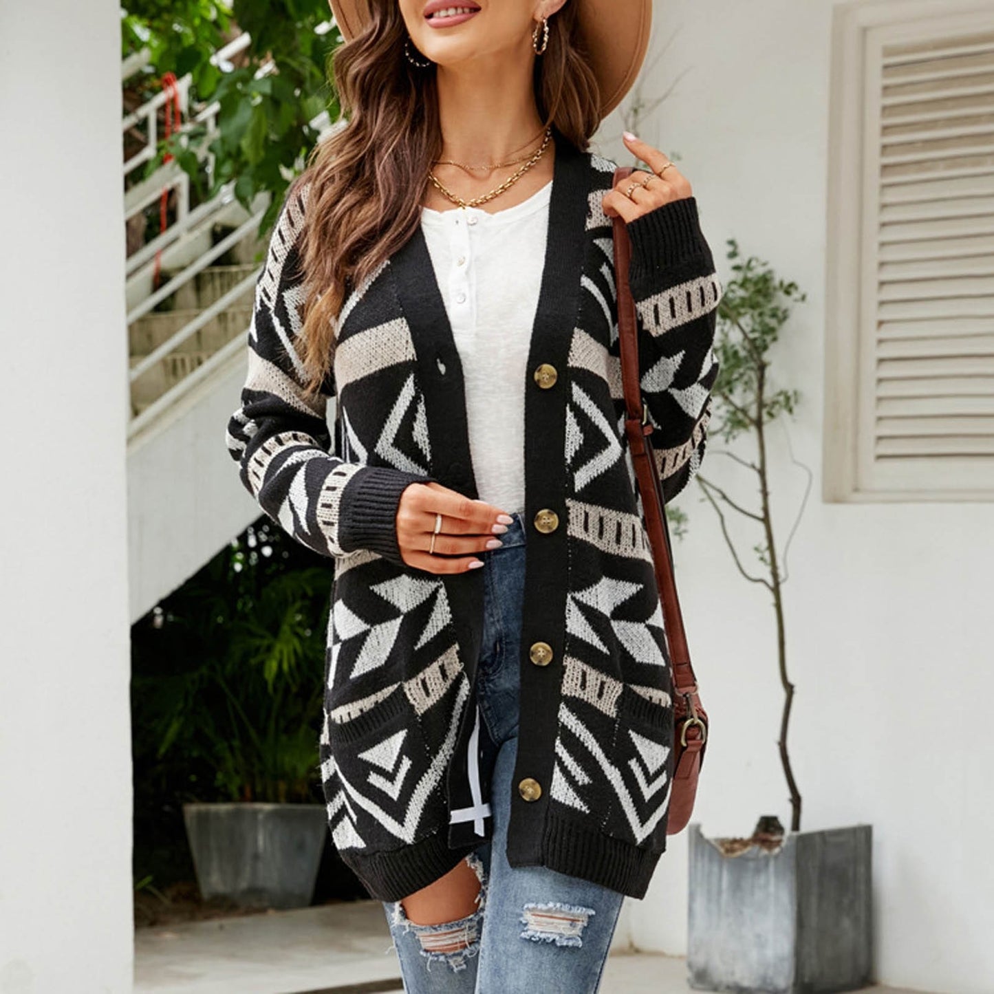 Women Fashion Autumn And Winter Temperament Lozenge Loose Sweater In Long Knit Cardigan Coat Casacos De Inverno Feminino