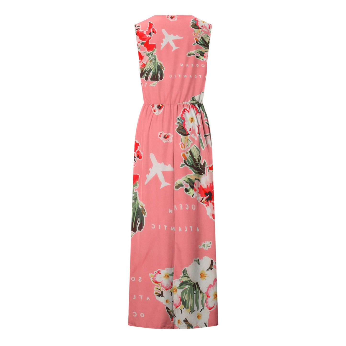 Summer Dresses For Women Holiday Beach O Neck Sleeveless Split Long Dress Boho Beach Sundress With Pockets Vestido Feminino
