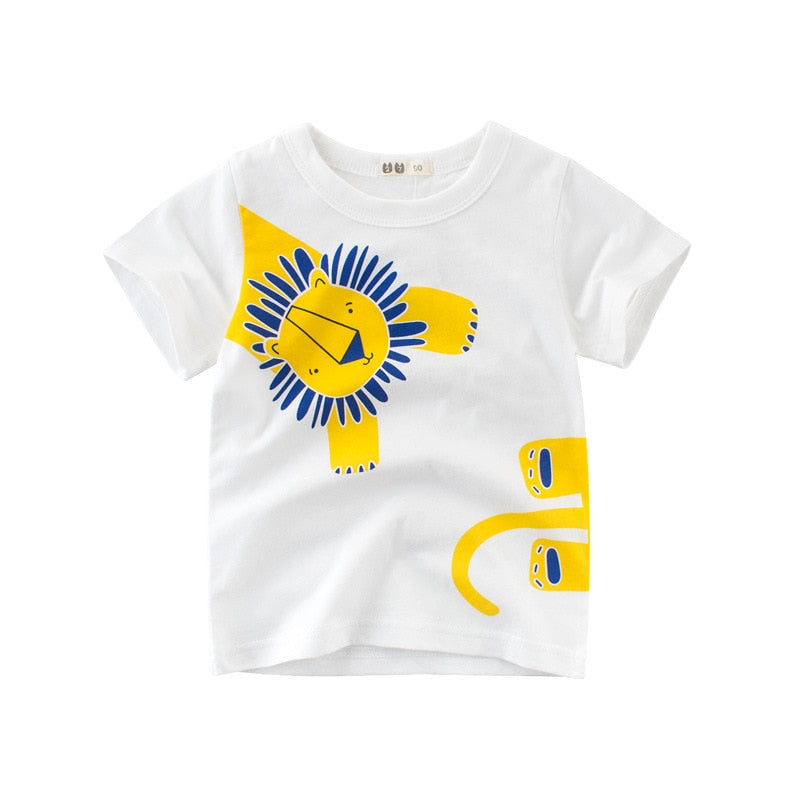 2025 Summer Cartoon Elephant T Shirt Boys Girls Animals Short Sleeve O-Neck T-Shirts Kids Clothes Toddler Cotton Tops