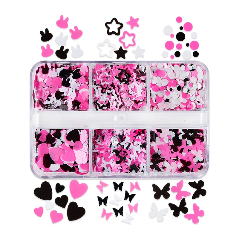 Valentines Day Mixed Love Heart Nail Glitter Red Flake Sequin Powder Decorative Accessories For Professional Nail Art Supplies