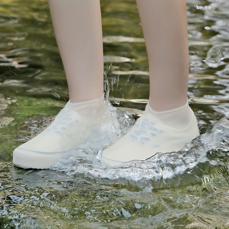 Reusable Latex Shoe Covers for Rain Protection - 3 Pairs, White, Waterproof, Non-Slip, Durable for Outdoor Use