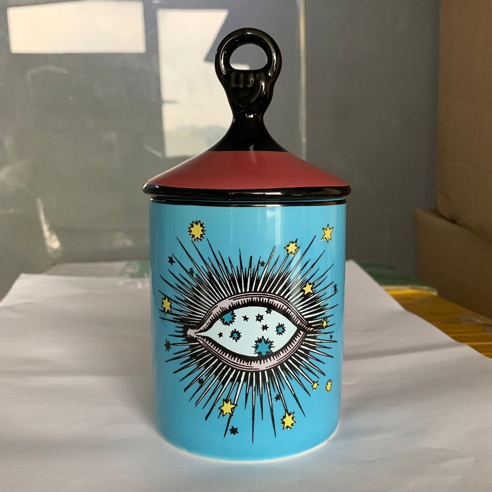 Big Eye Jar Starry Sky Incense Candle Holder with Hand Lid Aromatherapy Candle Jar Handmade Candleabra Home Decoration