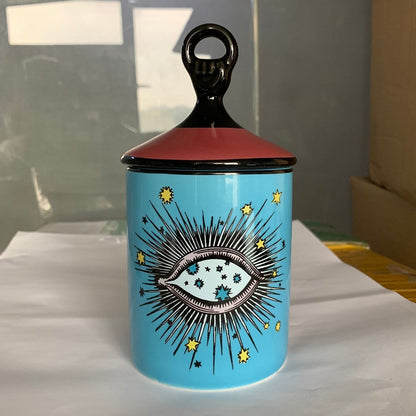 Big Eye Jar Starry Sky Incense Candle Holder with Hand Lid Aromatherapy Candle Jar Handmade Candleabra Home Decoration