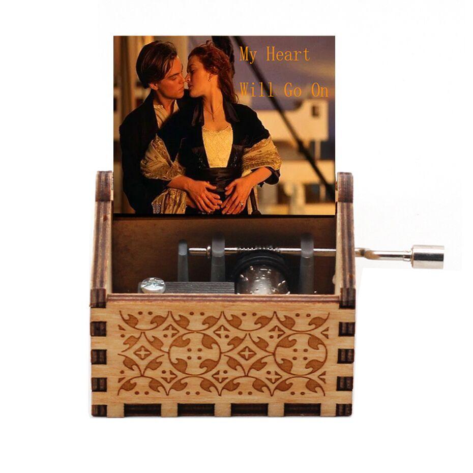 2025 Black Wooden Music Box  Jurassic Park  Caja Musical Queen Totoro Hand Cranked Wood Musical Box Christmas Gift