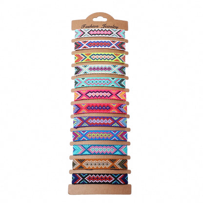 Boho 12pcs/set Multicolor Embroidery String Handwoven Friendship Bracelet Women Wholesale New Fashion Handmade Jewelry Present