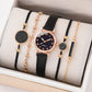 5/2PCS Watch Set For Women Luxury Leather Analog Ladies Quartz Wristwatch Fashion Bracelet Watch 2025 Relogio Feminino New Top