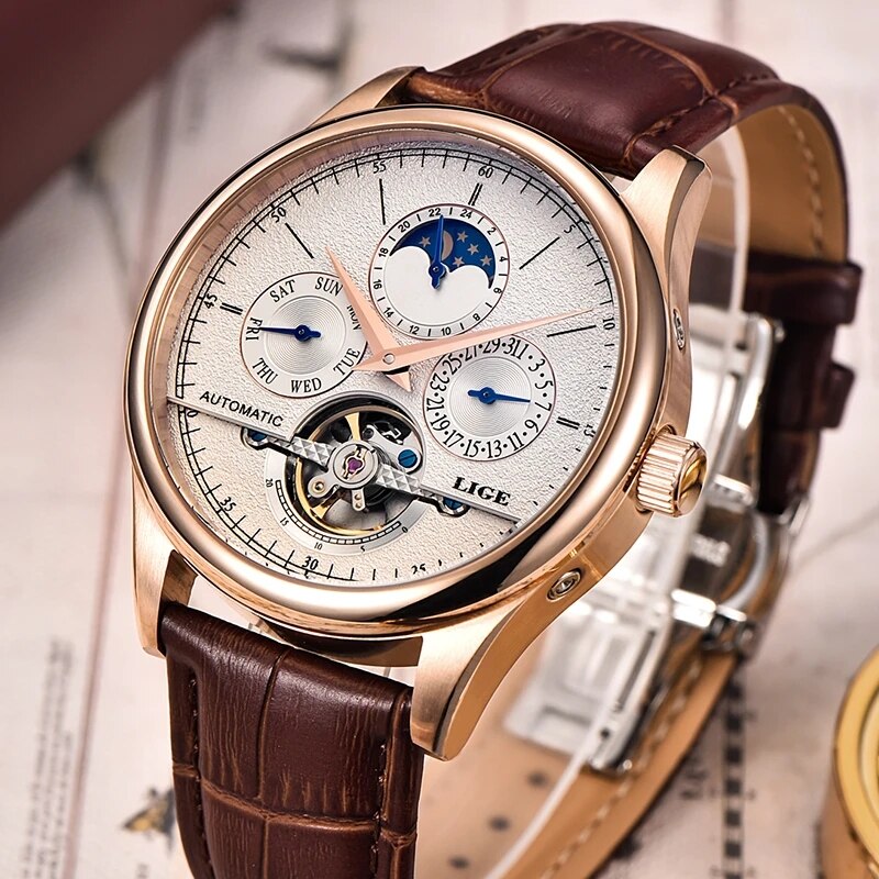 Men Watches Automatic Mechanical Watch Tourbillon Clock Genuine Leather Waterproof Watch Men Military Wristwatch Man