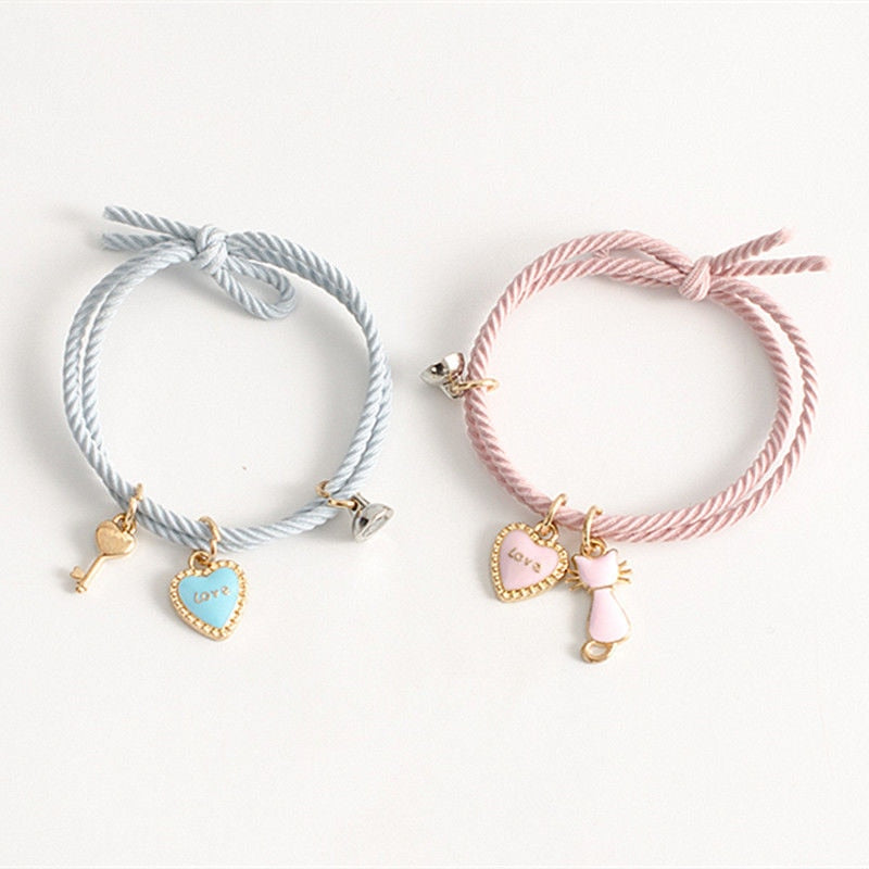 2Pcs Fashion Star Moon Magnetic Pendant Couple Bracelets for Women Handmade Rope Chain Bracelet Friendship Minimalist Jewelry