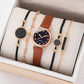 5/2PCS Watch Set For Women Luxury Leather Analog Ladies Quartz Wristwatch Fashion Bracelet Watch 2025 Relogio Feminino New Top
