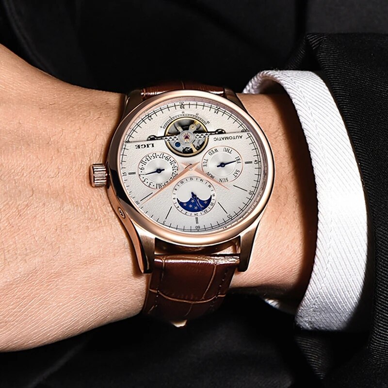 Men Watches Automatic Mechanical Watch Tourbillon Clock Genuine Leather Waterproof Watch Men Military Wristwatch Man