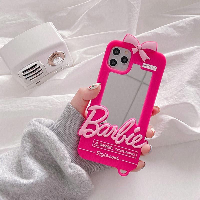 Barbie Phone Case for 11 12 13 14 Pro Max Mini Xsmax Xr Xs X 6 7 8 Plus Se Anime Doll Pendant Fashion Cover with Mirror