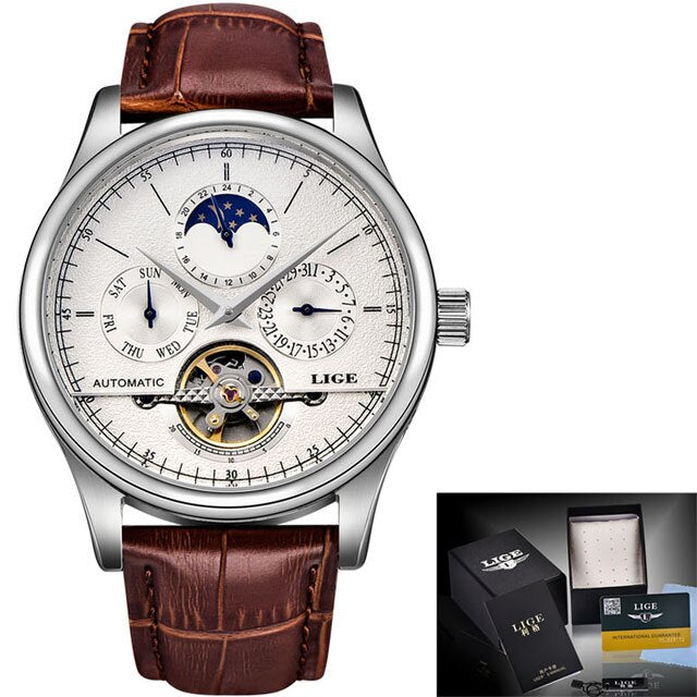 Men Watches Automatic Mechanical Watch Tourbillon Clock Genuine Leather Waterproof Watch Men Military Wristwatch Man