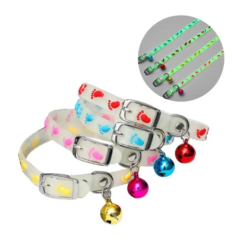 Adjustable Necklace Pet Glowing Collars with Bells Safety Night Walking Luminous Collar Supplies Glow At Night Dogs Cats