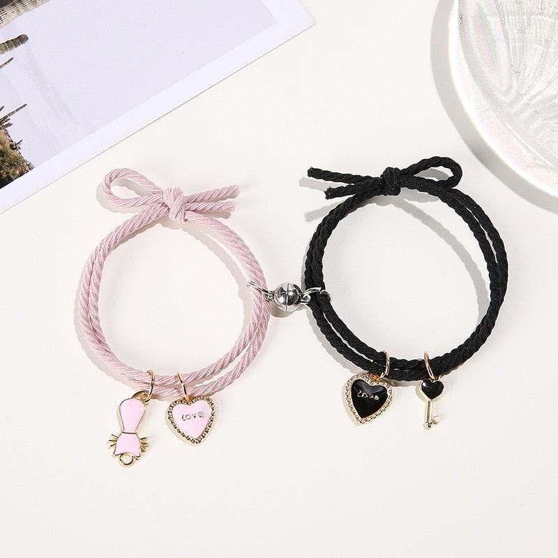 2Pcs Fashion Star Moon Magnetic Pendant Couple Bracelets for Women Handmade Rope Chain Bracelet Friendship Minimalist Jewelry