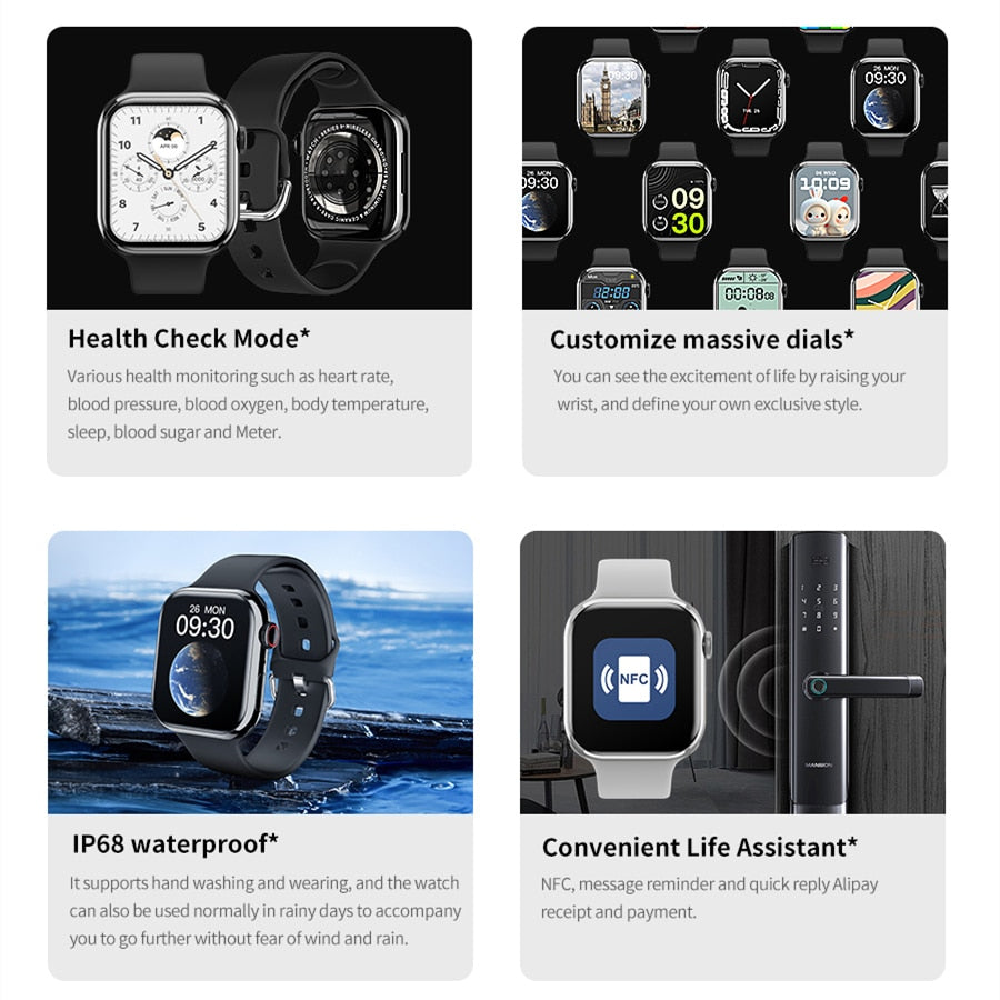 2025 Watch 9 Smart Watch Men Body Temperature BT Call NFC Always on Display Fitness Women Series 8 Smartwatch for Apple Android