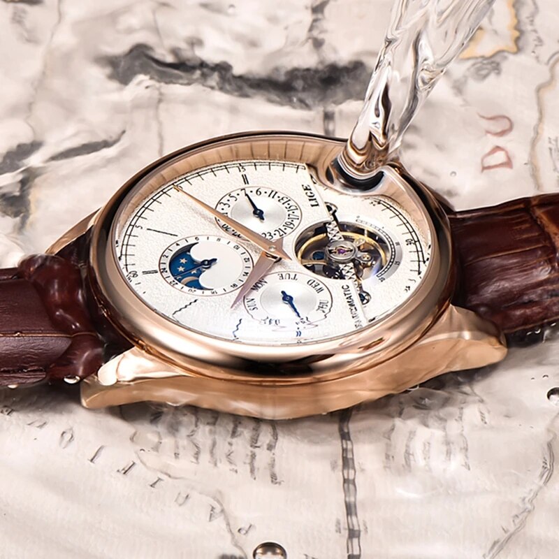 Men Watches Automatic Mechanical Watch Tourbillon Clock Genuine Leather Waterproof Watch Men Military Wristwatch Man