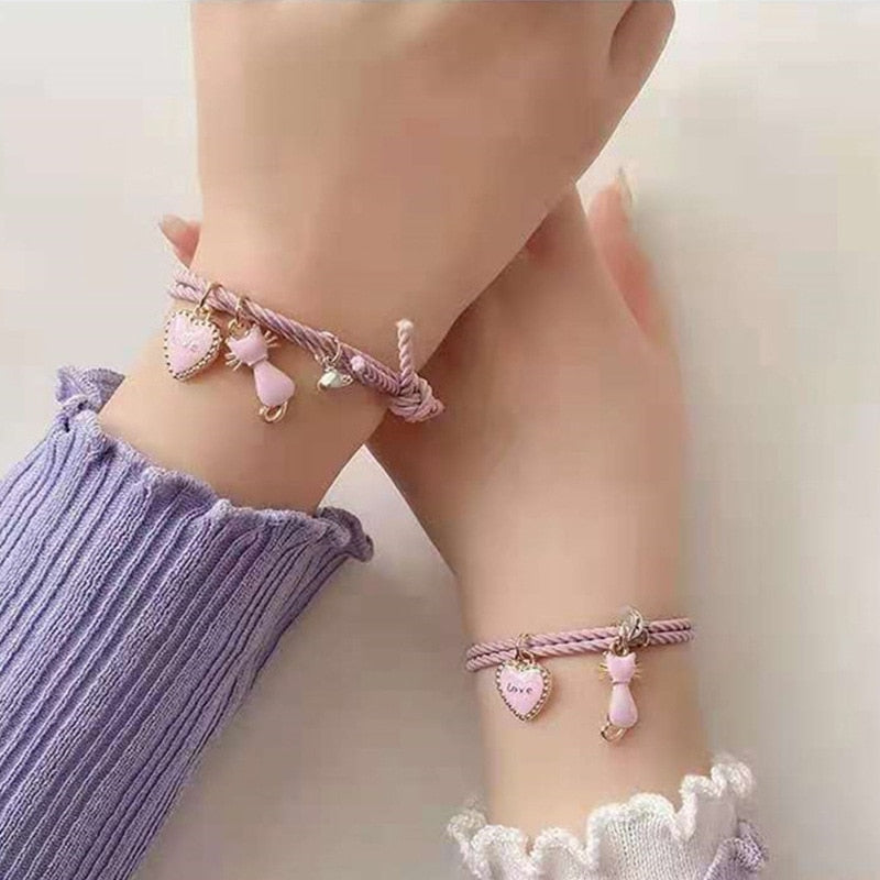 2Pcs Fashion Star Moon Magnetic Pendant Couple Bracelets for Women Handmade Rope Chain Bracelet Friendship Minimalist Jewelry